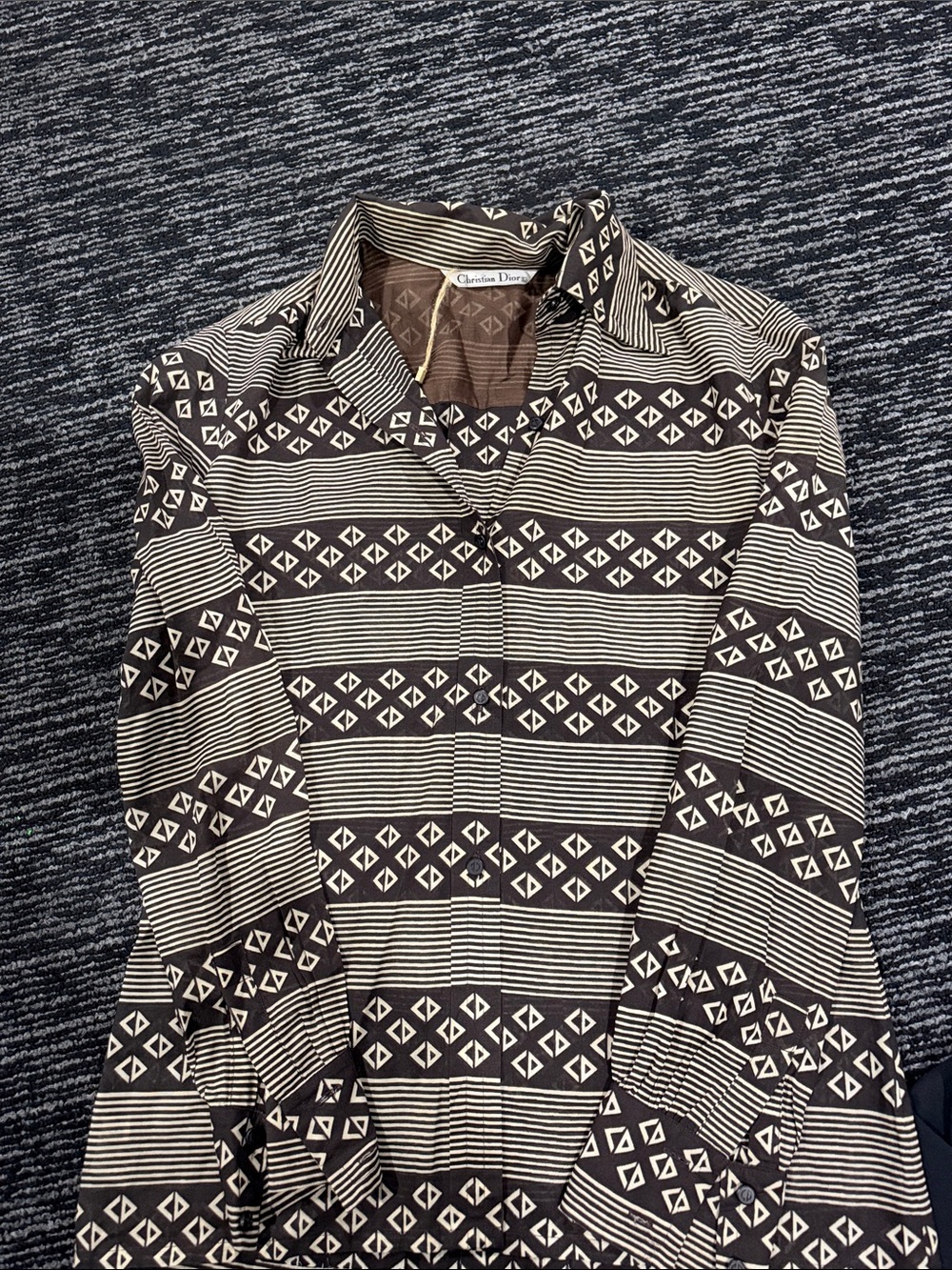 Dior Men’s Black & Cream Geometric Stripe Button-Down Shirt